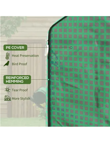 Outsunny Greenhouse Cover Replacement Walk-in PE Hot House Cover with Roll-up Door and Windows, 140 x 143 x 190cm, Green