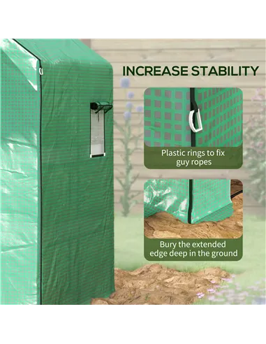 Outsunny Greenhouse Cover Replacement Walk-in PE Hot House Cover with Roll-up Door and Windows, 140 x 143 x 190cm, Green