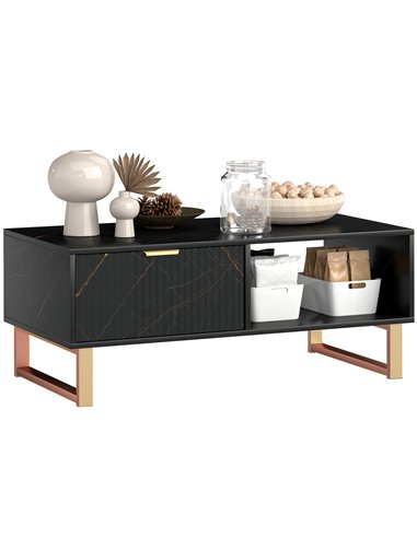 HOMCOM Elegant Marble Effect Storage Coffee Table - Black