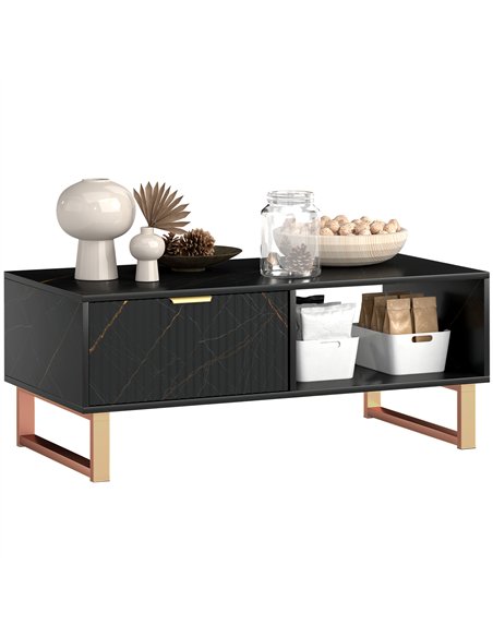 HOMCOM Elegant Marble Effect Storage Coffee Table - Black