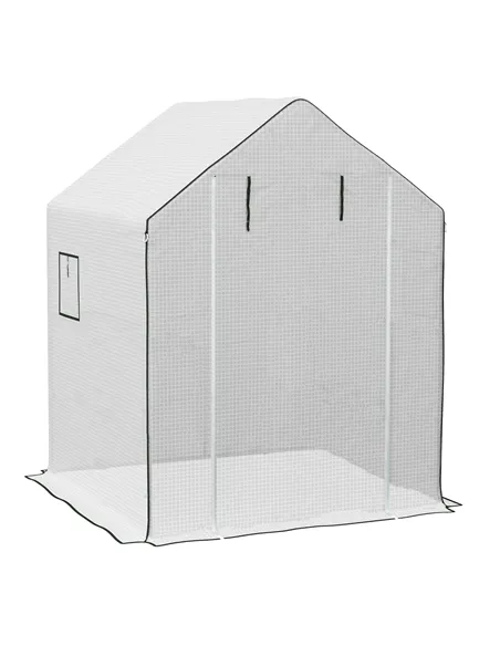 Outsunny Greenhouse Cover Replacement Walk-in PE Hot House Cover with Roll-up Door and Windows, 140 x 143 x 190cm, White