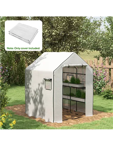 Outsunny Greenhouse Cover Replacement Walk-in PE Hot House Cover with Roll-up Door and Windows, 140 x 143 x 190cm, White
