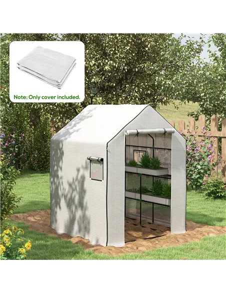 Outsunny Greenhouse Cover Replacement Walk-in PE Hot House Cover with Roll-up Door and Windows, 140 x 143 x 190cm, White
