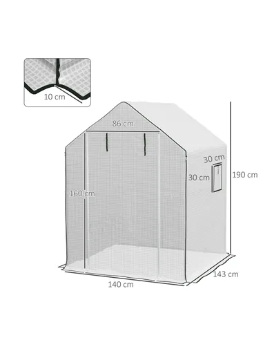 Outsunny Greenhouse Cover Replacement Walk-in PE Hot House Cover with Roll-up Door and Windows, 140 x 143 x 190cm, White