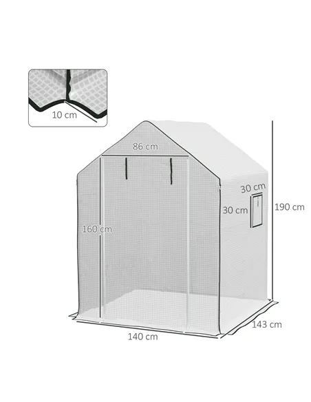 Outsunny Greenhouse Cover Replacement Walk-in PE Hot House Cover with Roll-up Door and Windows, 140 x 143 x 190cm, White