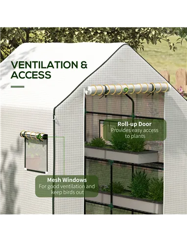 Outsunny Greenhouse Cover Replacement Walk-in PE Hot House Cover with Roll-up Door and Windows, 140 x 143 x 190cm, White