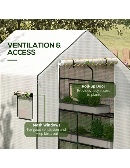 Outsunny Greenhouse Cover Replacement Walk-in PE Hot House Cover with Roll-up Door and Windows, 140 x 143 x 190cm, White