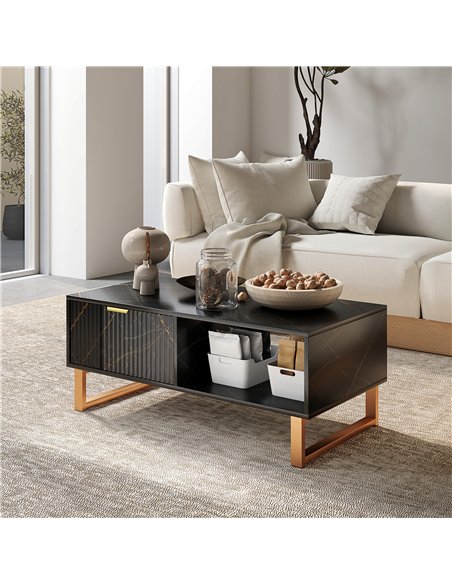 HOMCOM Elegant Marble Effect Storage Coffee Table - Black