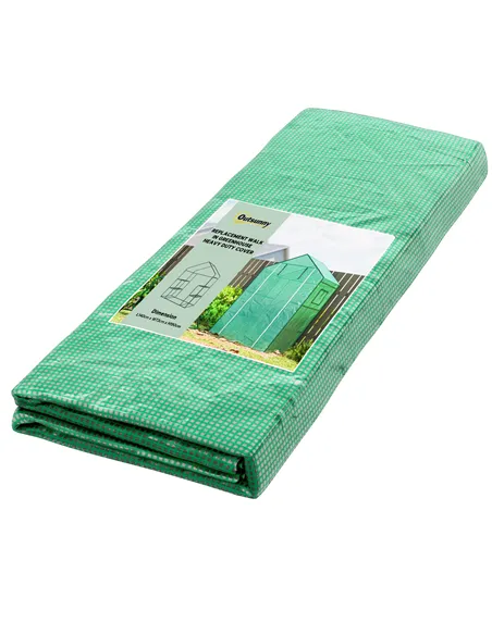 Outsunny Greenhouse Cover Replacement Walk-in PE Hot House Cover with Roll-up Door and Windows, 140 x 73 x 190cm, Green
