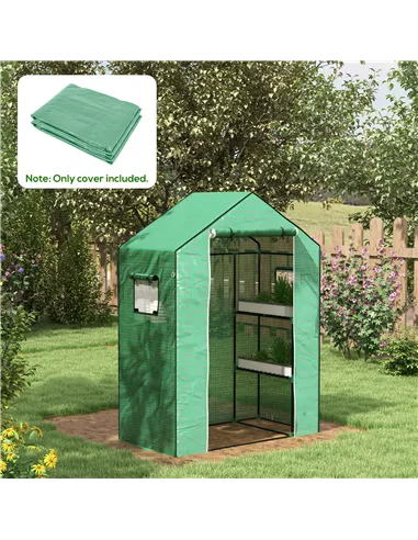 Outsunny Greenhouse Cover Replacement Walk-in PE Hot House Cover with Roll-up Door and Windows, 140 x 73 x 190cm, Green