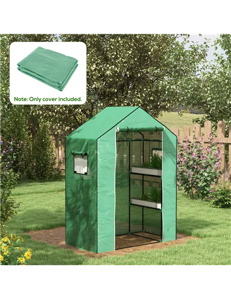 Outsunny Greenhouse Cover Replacement Walk-in PE Hot House Cover with Roll-up Door and Windows, 140 x 73 x 190cm, Green