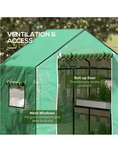 Outsunny Greenhouse Cover Replacement Walk-in PE Hot House Cover with Roll-up Door and Windows, 140 x 73 x 190cm, Green