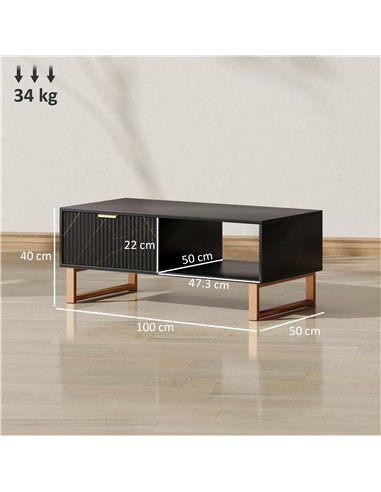 HOMCOM Elegant Marble Effect Storage Coffee Table - Black