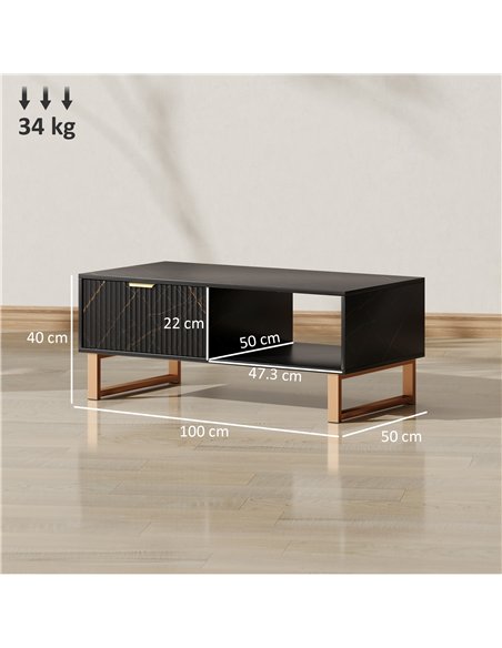 HOMCOM Elegant Marble Effect Storage Coffee Table - Black