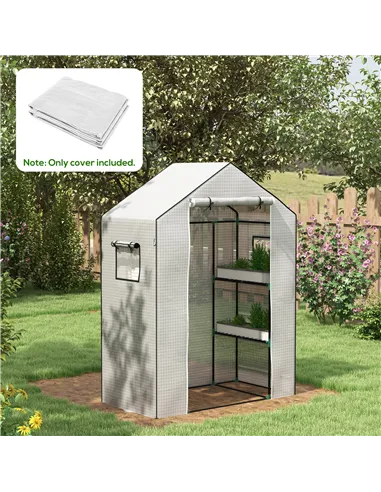 Outsunny Greenhouse Cover Replacement Walk-in PE Hot House Cover with Roll-up Door and Windows, 140 x 73 x 190cm, White