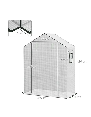 Outsunny Greenhouse Cover Replacement Walk-in PE Hot House Cover with Roll-up Door and Windows, 140 x 73 x 190cm, White