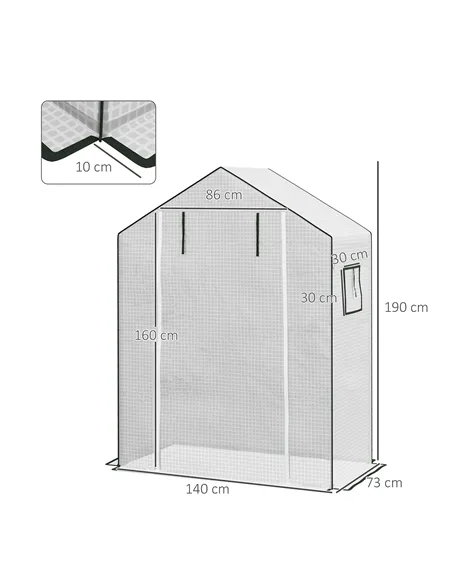 Outsunny Greenhouse Cover Replacement Walk-in PE Hot House Cover with Roll-up Door and Windows, 140 x 73 x 190cm, White
