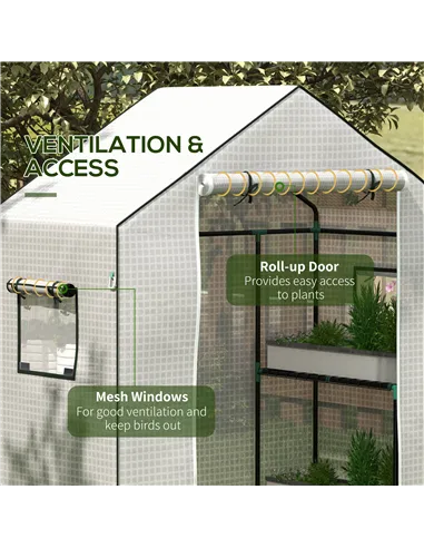 Outsunny Greenhouse Cover Replacement Walk-in PE Hot House Cover with Roll-up Door and Windows, 140 x 73 x 190cm, White