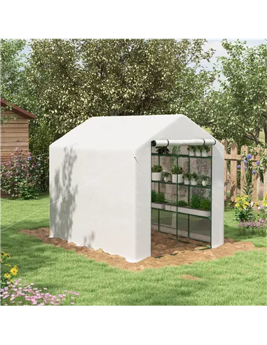Outsunny 8 x 6ft Walk-In Greenhouse, with Shelves - White