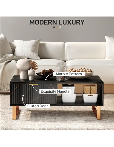 HOMCOM Elegant Marble Effect Storage Coffee Table - Black