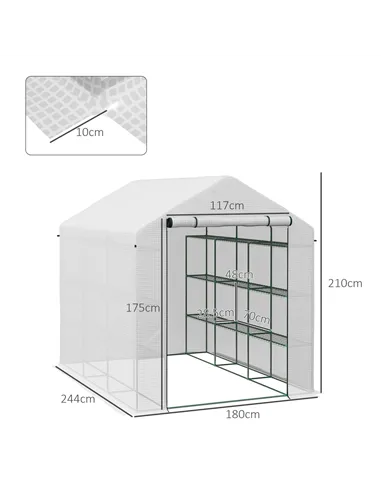 Outsunny 8 x 6ft Walk-In Greenhouse, with Shelves - White