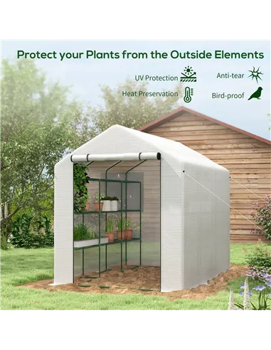 Outsunny 8 x 6ft Walk-In Greenhouse, with Shelves - White
