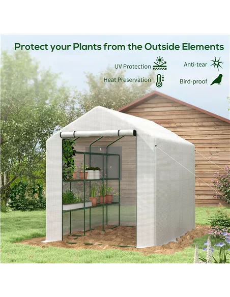 Outsunny 8 x 6ft Walk-In Greenhouse, with Shelves - White