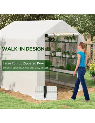 Outsunny 8 x 6ft Walk-In Greenhouse, with Shelves - White