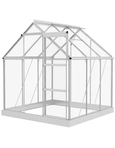 Outsunny 6 x 6ft Walk-In Greenhouse, Polycarbonate Greenhouse with Sliding Door, Window, Aluminium Frame, Foundation, Silver
