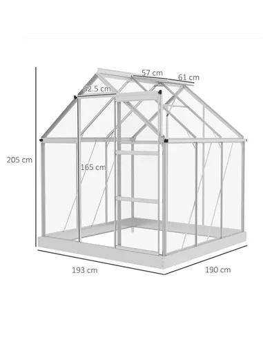 Outsunny 6 x 6ft Walk-In Greenhouse, Polycarbonate Greenhouse with Sliding Door, Window, Aluminium Frame, Foundation, Silver