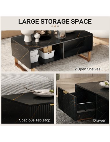 HOMCOM Elegant Marble Effect Storage Coffee Table - Black