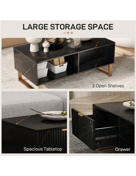 HOMCOM Elegant Marble Effect Storage Coffee Table - Black