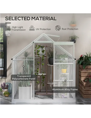 Outsunny 6 x 6ft Walk-In Greenhouse, Polycarbonate Greenhouse with Sliding Door, Window, Aluminium Frame, Foundation, Silver