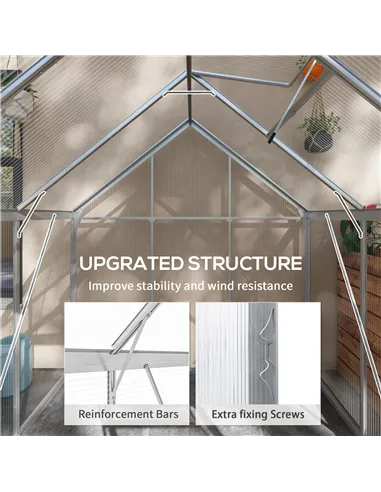 Outsunny 6 x 6ft Walk-In Greenhouse, Polycarbonate Greenhouse with Sliding Door, Window, Aluminium Frame, Foundation, Silver