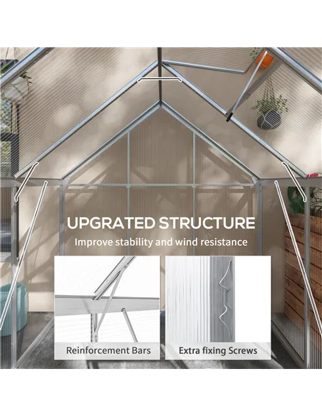 Outsunny 6 x 6ft Walk-In Greenhouse, Polycarbonate Greenhouse with Sliding Door, Window, Aluminium Frame, Foundation, Silver