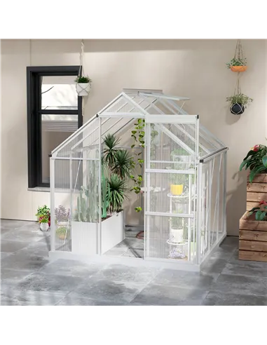 Outsunny 6 x 6ft Walk-In Greenhouse, Polycarbonate Greenhouse with Sliding Door, Window, Aluminium Frame, Foundation, Silver