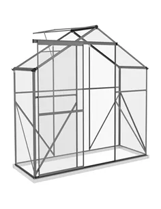 Outsunny 6 x 2.5ft Polycarbonate Greenhouse Walk-In Green House with Rain Gutter, Sliding Door, Window, Foundation, Dark Grey