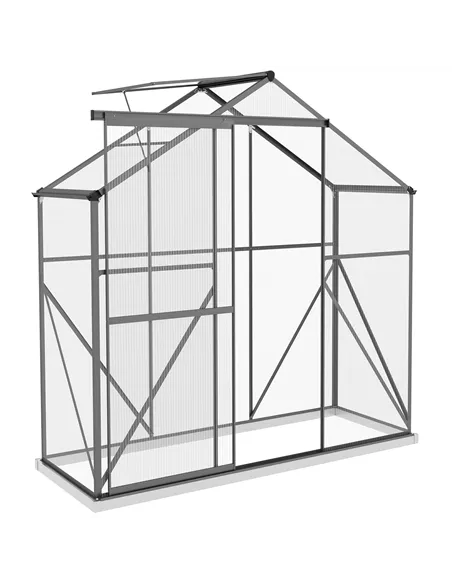 Outsunny 6 x 2.5ft Polycarbonate Greenhouse Walk-In Green House with Rain Gutter, Sliding Door, Window, Foundation, Dark Grey