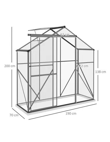 Outsunny 6 x 2.5ft Polycarbonate Greenhouse Walk-In Green House with Rain Gutter, Sliding Door, Window, Foundation, Dark Grey