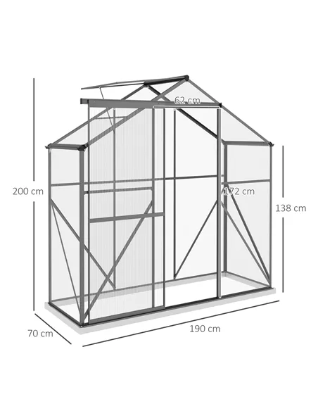 Outsunny 6 x 2.5ft Polycarbonate Greenhouse Walk-In Green House with Rain Gutter, Sliding Door, Window, Foundation, Dark Grey