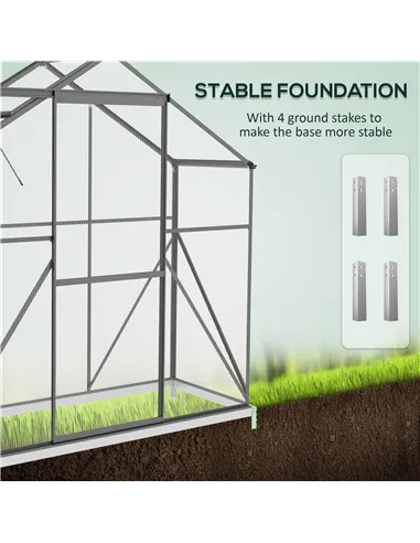 Outsunny 6 x 2.5ft Polycarbonate Greenhouse Walk-In Green House with Rain Gutter, Sliding Door, Window, Foundation, Dark Grey