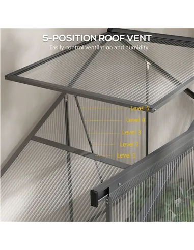 Outsunny 6 x 2.5ft Polycarbonate Greenhouse Walk-In Green House with Rain Gutter, Sliding Door, Window, Foundation, Dark Grey