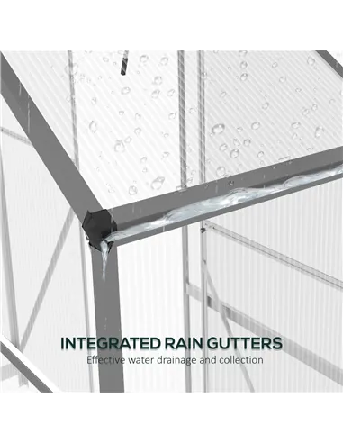 Outsunny 6 x 2.5ft Polycarbonate Greenhouse Walk-In Green House with Rain Gutter, Sliding Door, Window, Foundation, Dark Grey
