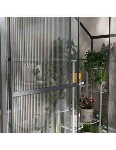 Outsunny 6 x 2.5ft Polycarbonate Greenhouse Walk-In Green House with Rain Gutter, Sliding Door, Window, Foundation, Dark Grey