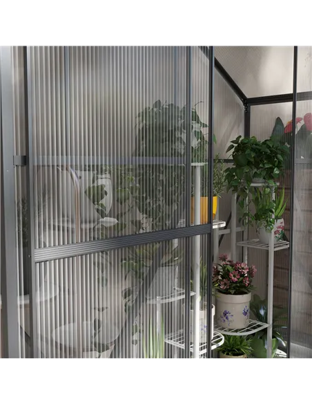 Outsunny 6 x 2.5ft Polycarbonate Greenhouse Walk-In Green House with Rain Gutter, Sliding Door, Window, Foundation, Dark Grey