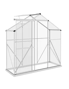 Outsunny 6 x 2.5ft Polycarbonate Greenhouse Walk-In Green House with Rain Gutter, Sliding Door, Window, Foundation, Silver