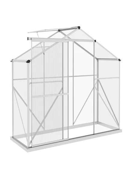 Outsunny 6 x 2.5ft Polycarbonate Greenhouse Walk-In Green House with Rain Gutter, Sliding Door, Window, Foundation, Silver