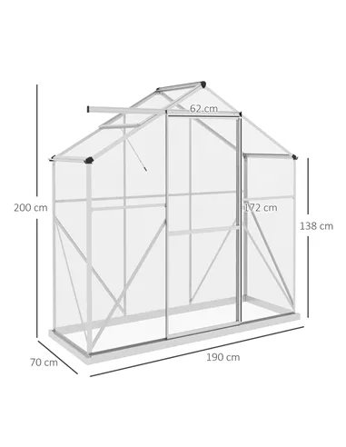 Outsunny 6 x 2.5ft Polycarbonate Greenhouse Walk-In Green House with Rain Gutter, Sliding Door, Window, Foundation, Silver