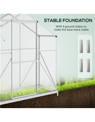 Outsunny 6 x 2.5ft Polycarbonate Greenhouse Walk-In Green House with Rain Gutter, Sliding Door, Window, Foundation, Silver