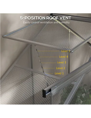 Outsunny 6 x 2.5ft Polycarbonate Greenhouse Walk-In Green House with Rain Gutter, Sliding Door, Window, Foundation, Silver